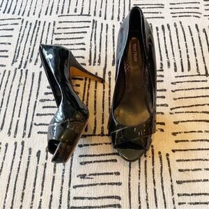 White Black Patent Leather Snakeskin platform peep toe heels 9